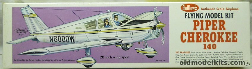 Guillows 1/18 Piper Cherokee 140 - 20 inch Wingspan Balsawood Flying Model Airplane, 307 plastic model kit